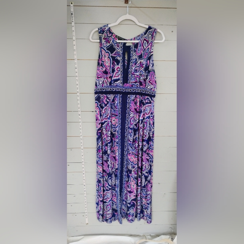 INC International Concepts Blue and Pink Pleated Maxi Dress